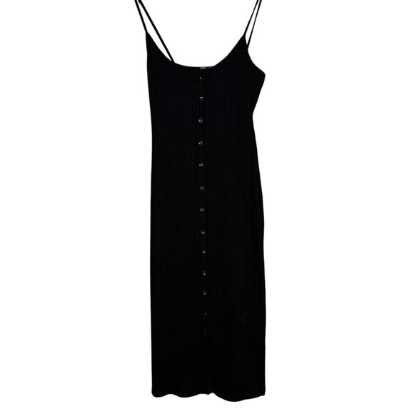 ZARA Ribbed Bodycon Midi Dress Strappy Stretch Slim Round Neck M Black #3472 - Picture 14 of 15